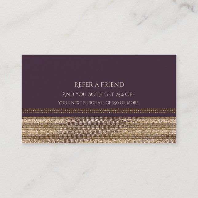 Tarjeta De Recomendación Moda de oro púrpura esparcen glam a un amigo (Anverso)