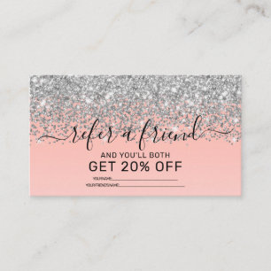 Tarjeta De Recomendación Moda Girona Plata Confetti Gradiente Rosa Ombre