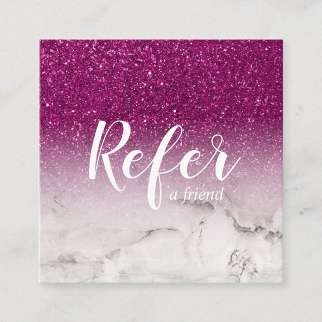 Tarjeta De Recomendación Moda Ombre Glam Purpurina Marble y Púrpura (Anverso)