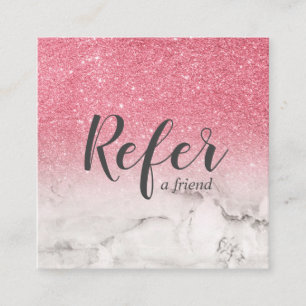 Tarjeta De Recomendación Moda Ombre Glam, Purpurina rosado y mármol