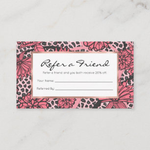 Tarjeta De Recomendación Modelo floral negro rosado bonito del estampado