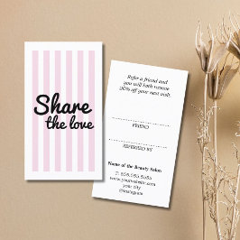 Tarjeta De Recomendación Modern Cool Pink Stripes Black Bold Salon