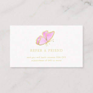 Tarjeta De Recomendación Moderna mariposa rosa y dorada elegante