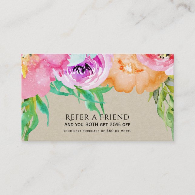 Tarjeta De Recomendación Moderna sonrisa floral marrón referirse a un amigo (Anverso)
