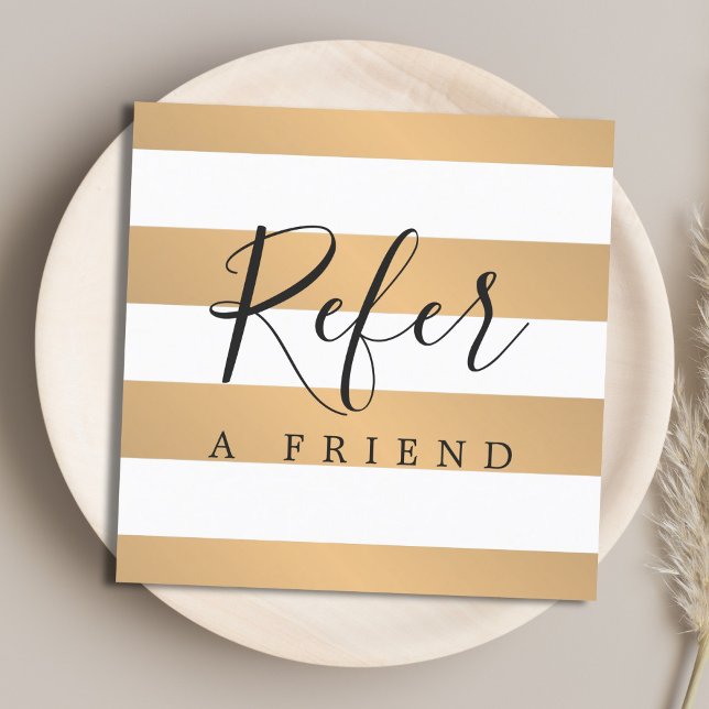 Tarjeta De Recomendación Modernas y elegantes franjas blancas de oro Faux (Subido por el creador)