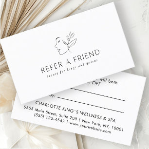 Tarjeta De Recomendación Moderno, Line Art, Mujer, Leafy, Salon, Blanco