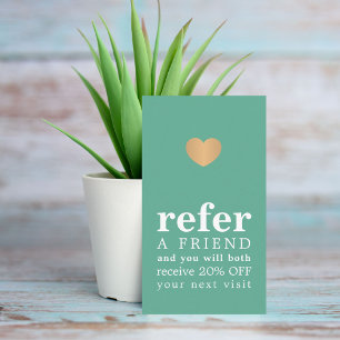 Tarjeta De Recomendación Moderno Pastel Verde Blanco Faux Gold Hearon Salon