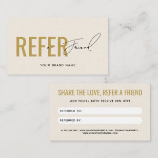 Tarjeta De Recomendación Moderno profesional beige dorado referir un amigo