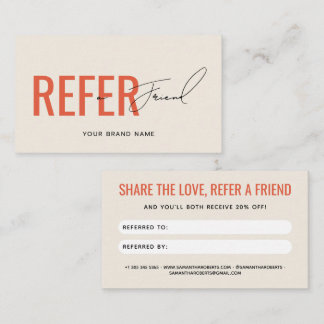 Tarjeta De Recomendación Moderno profesional beige naranja referir un amigo