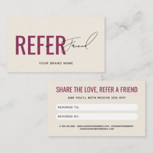 Tarjeta De Recomendación Moderno profesional beige rojo referir un amigo