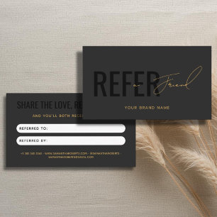 Tarjeta De Recomendación Moderno profesional gris negro referir un amigo