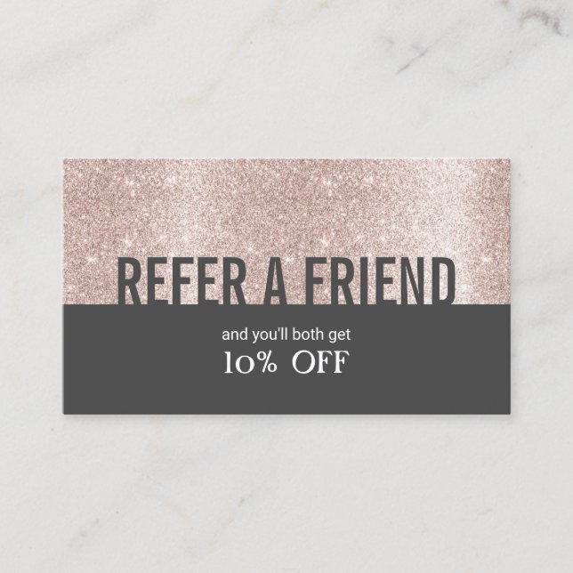 Tarjeta De Recomendación Moderno Rosa Gold Purpurina Salón de belleza Remis (Anverso)
