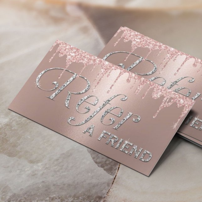 Tarjeta De Recomendación Moderno Rosa Purpurina de oro Drin Salón de bellez (Subido por el creador)