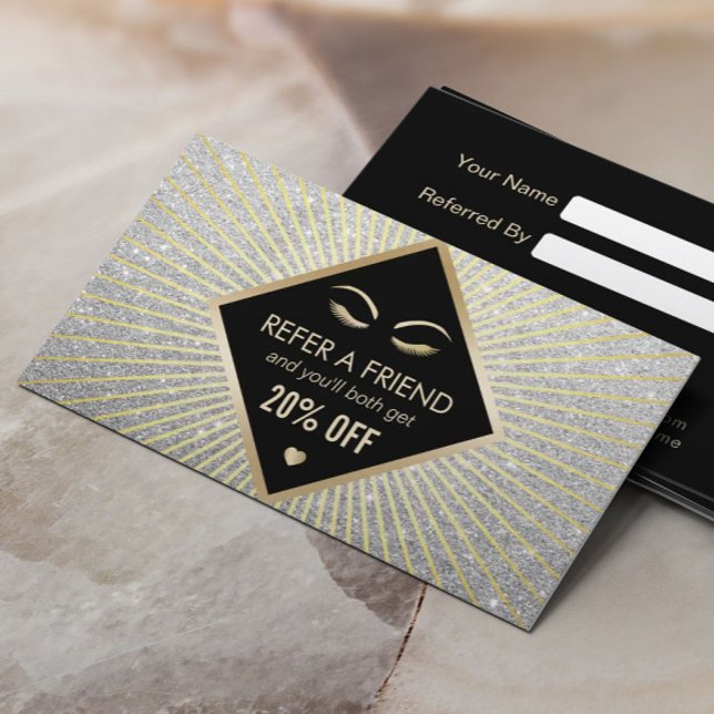 Tarjeta De Recomendación Moderno salón de belleza Purpurina plateado SPA (Subido por el creador)