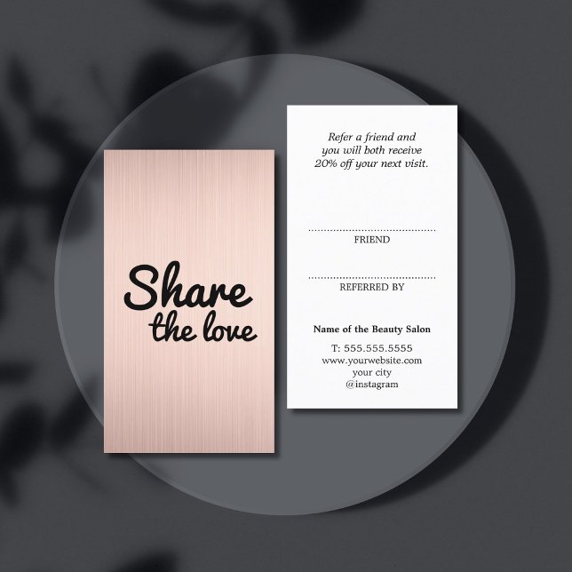 Tarjeta De Recomendación Moderno Salón de Moda Falso Oro Rosa Negrita (Subido por el creador)