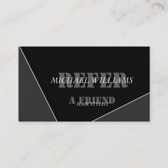 Tarjeta De Recomendación Monograma negro gris gris moderno personalizado (Anverso)