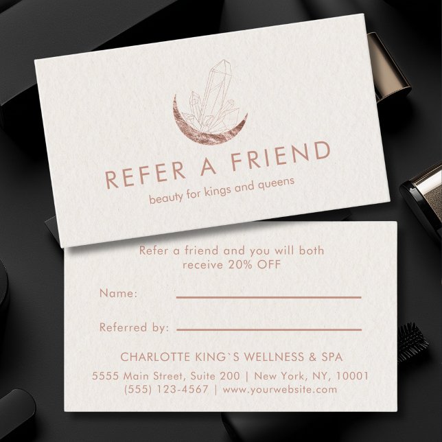 Tarjeta De Recomendación Moon Crystal Energy Healer Salon Beige (Moon Crystal Energy Healer Salon Beige Referral Card)