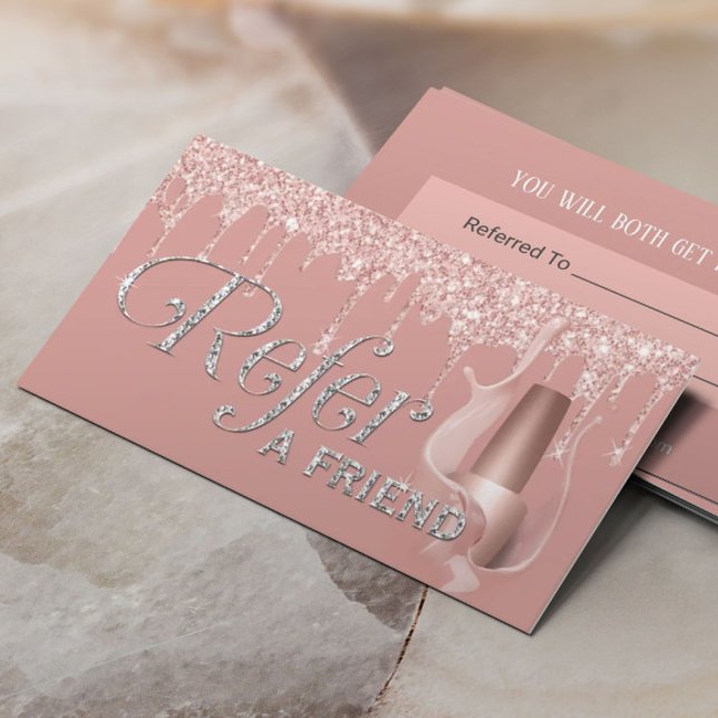 Tarjeta De Recomendación Nail Salon Manicurist Rosa Gold Drill Referral (Subido por el creador)