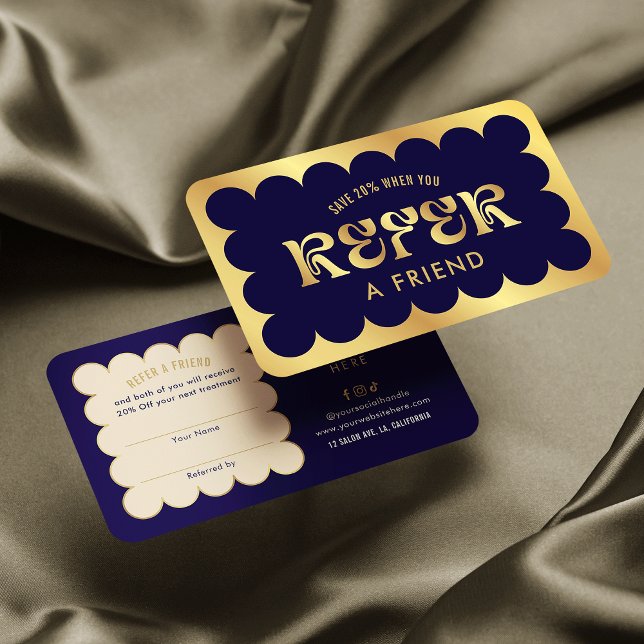 Tarjeta De Recomendación Navy y Gold Elegant remiten a un salón de belleza  (Subido por el creador)