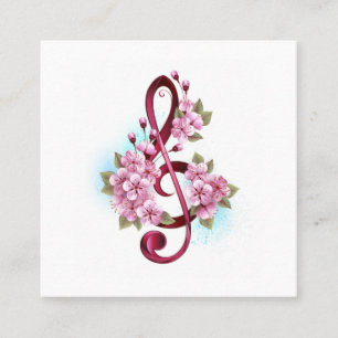 Tarjeta De Recomendación Notas de clave de sol musical con flores de Sakura