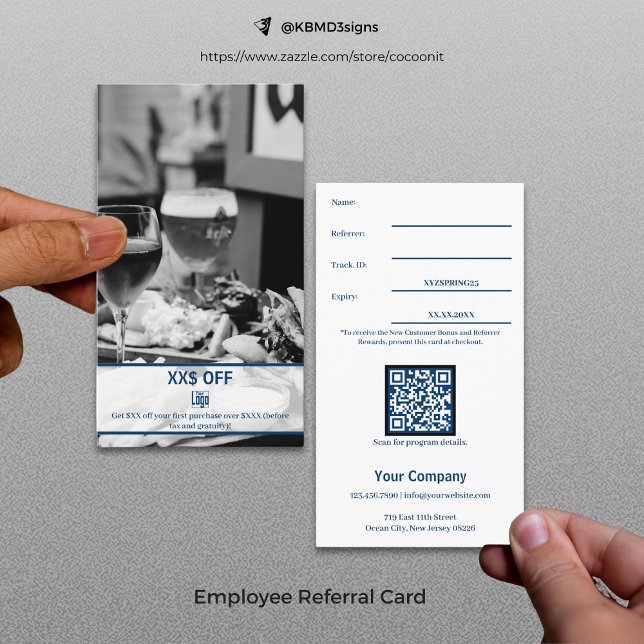 Tarjeta De Recomendación Nuevo y elegante descuento del cliente a los emple (Stylish New Customer Discount Employee Reward Referral Card, Restaurant)