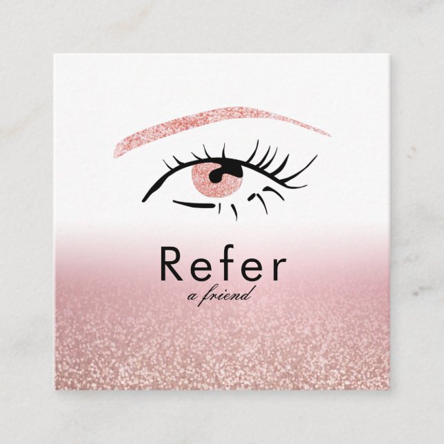 Tarjeta De Recomendación Ojos Cejas Pestañas Brillo Oro Rosa (Anverso)