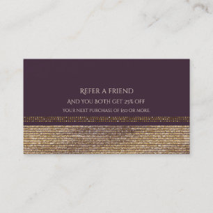 Tarjeta De Recomendación Oro Púrpura Chic Brillante Glam Referir un Amigo