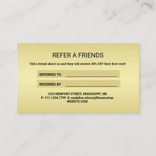 Tarjeta De Recomendación Palabras brillantes de flores doradas sobre negro