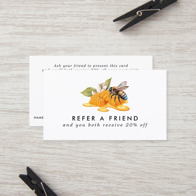 Tarjeta De Recomendación Panal elegante con abeja (Anverso/Reverso In Situ)