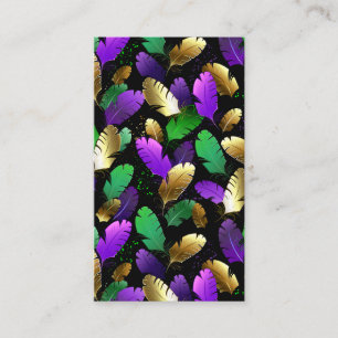 Tarjeta De Recomendación Patrón continuo con plumas de Mardi Gras
