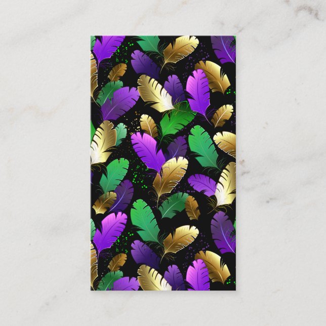Tarjeta De Recomendación Patrón continuo con plumas de Mardi Gras (Anverso)