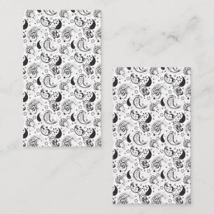 Tarjeta De Recomendación Patrón de paisley en negro y blanco – Arte textil 