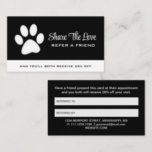 Tarjeta De Recomendación Paw de perro blanco en el servicio de Grooming de 