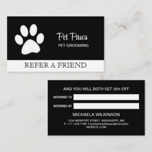 Tarjeta De Recomendación Paw de perro blanco en el servicio de Grooming de 
