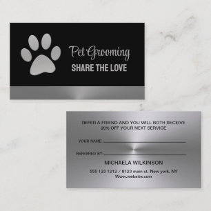 Tarjeta De Recomendación Paw de perro plateado sobre el servicio de crecimi