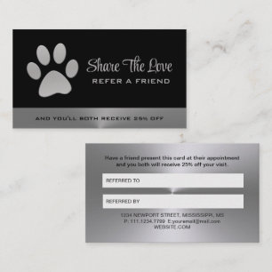 Tarjeta De Recomendación Paw de perro plateado sobre el servicio de crecimi