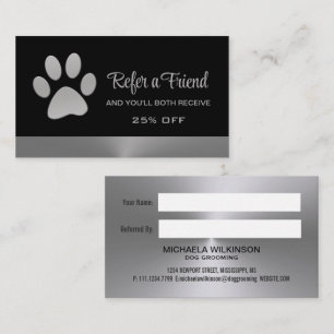 Tarjeta De Recomendación Paw de perro plateado sobre el servicio de crecimi