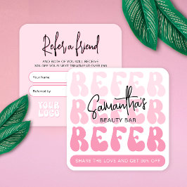 Tarjeta De Recomendación Peluquería con logo moderno Retro Rosa