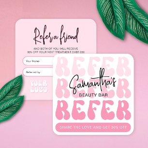 Tarjeta De Recomendación Peluquería con logo moderno Retro Rosa