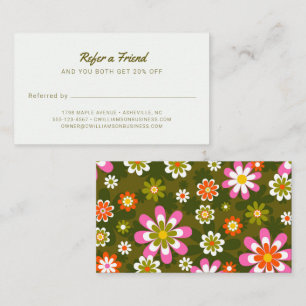 Tarjeta De Recomendación Peluquero Retro Groovy Daisy Verde Oliva Rosa