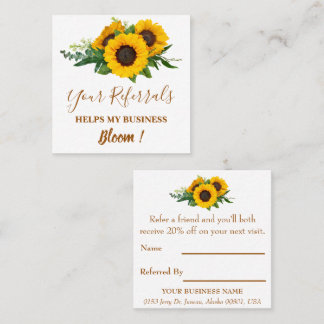 Tarjeta De Recomendación Pequeña empresa con girasol elegante