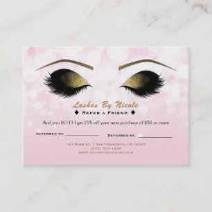 Tarjeta De Recomendación Pestañas de Maquillaje Luces Rosas Cuidado Posteri