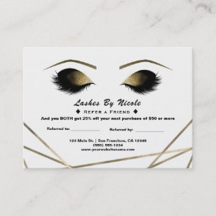 Tarjeta De Recomendación Pestañas Glam Modernas Doradas Recomienda a un Ami