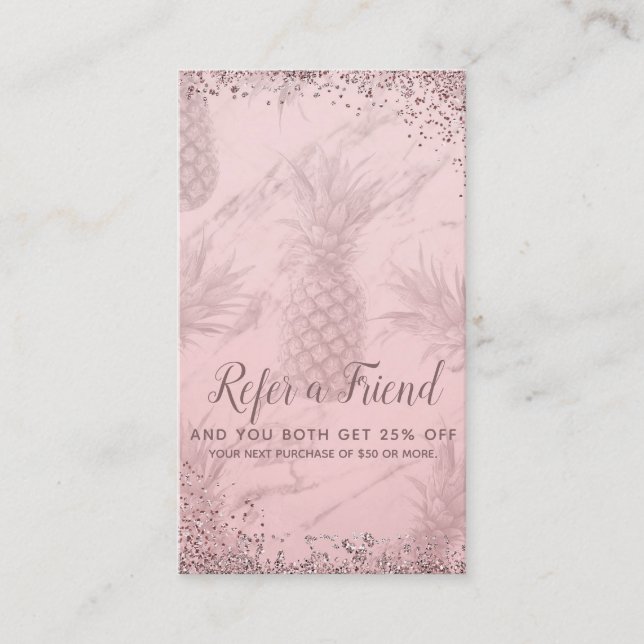 Tarjeta De Recomendación Pineapple, Purpurina de oro rosa, le hace referenc (Anverso)