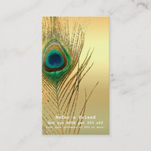 Tarjeta De Recomendación Pluma de Pavo Real Dorado Exótico Boho Recomienda 