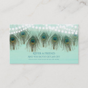 Tarjeta De Recomendación Plumas de pavo real e iluminación rústica Referir 