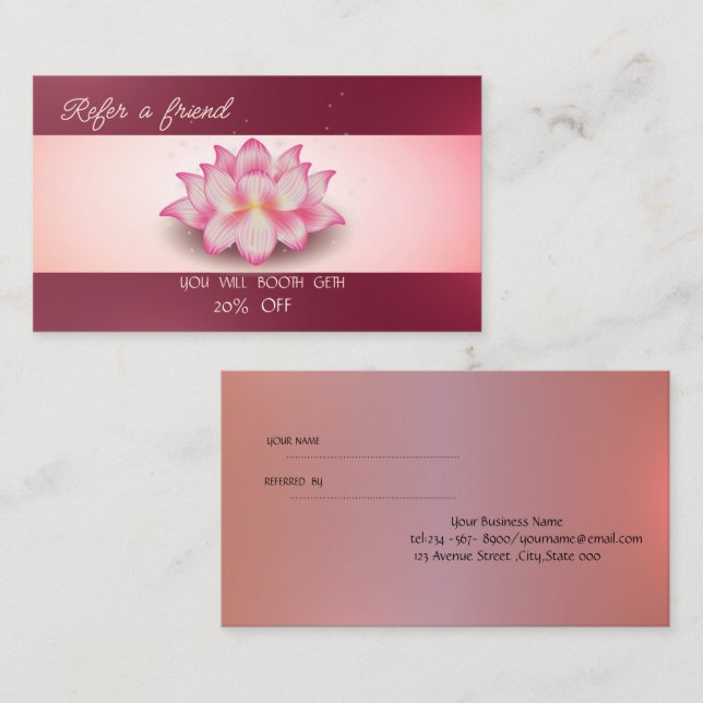 Tarjeta De Recomendación Proffesional Elegant Lotus Referral Card (Anverso / Reverso)