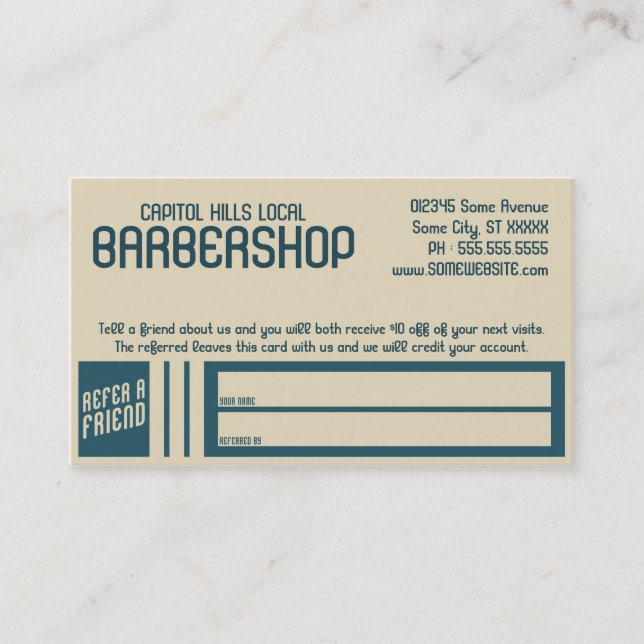 Tarjeta De Recomendación programa de referencia de barbershop retro (Anverso)