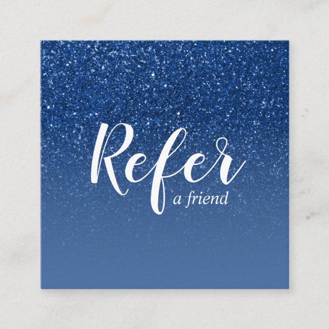 Tarjeta De Recomendación Purpurina azul brillante Moda Ombre Glam (Anverso)