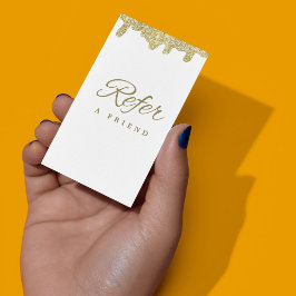 Tarjeta De Recomendación Purpurina Holográfico Firma moderna Glam Gold